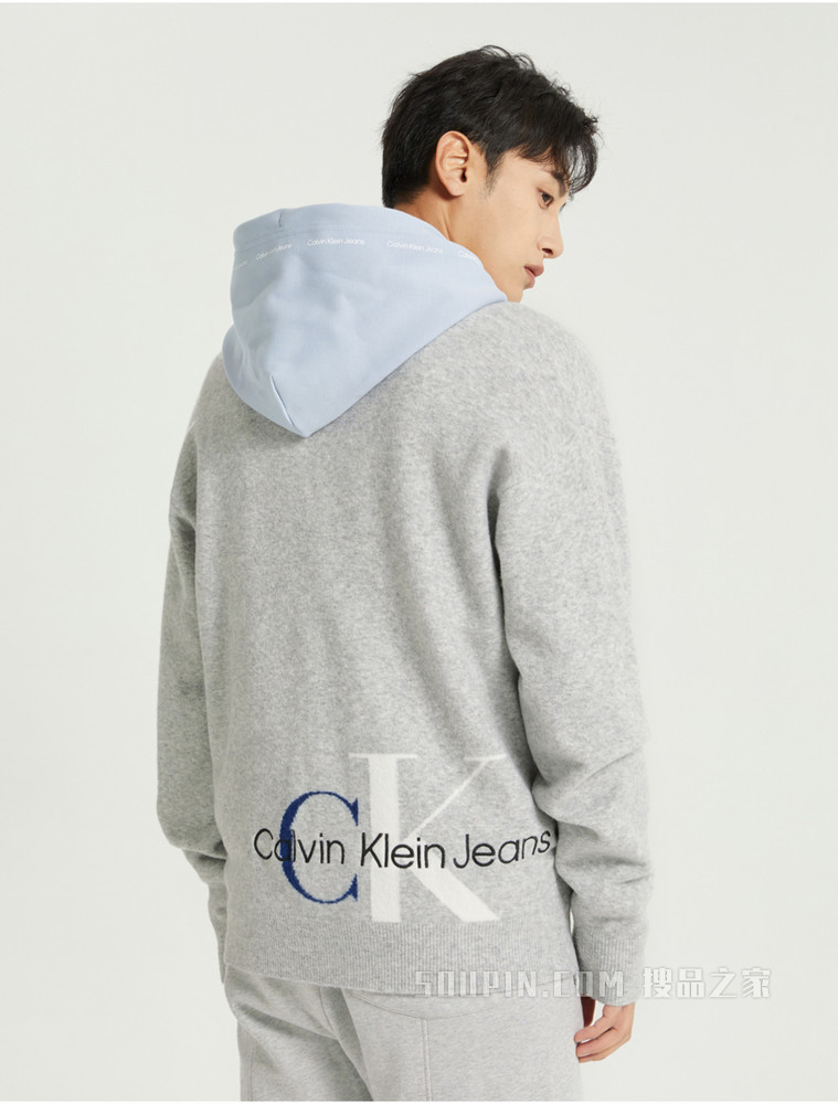 Calvin Klein 男士拉链棒球领刺绣毛衣针织开衫J319778