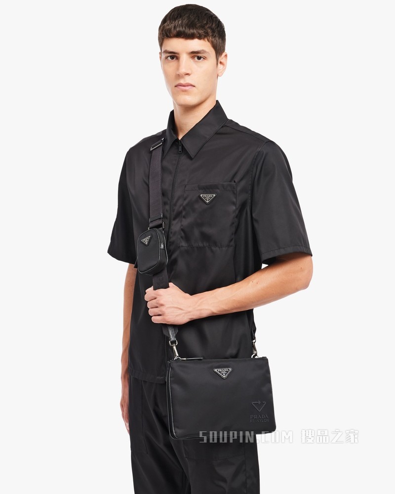 Re-Nylon再生尼龙和Saffiano 皮革单肩包