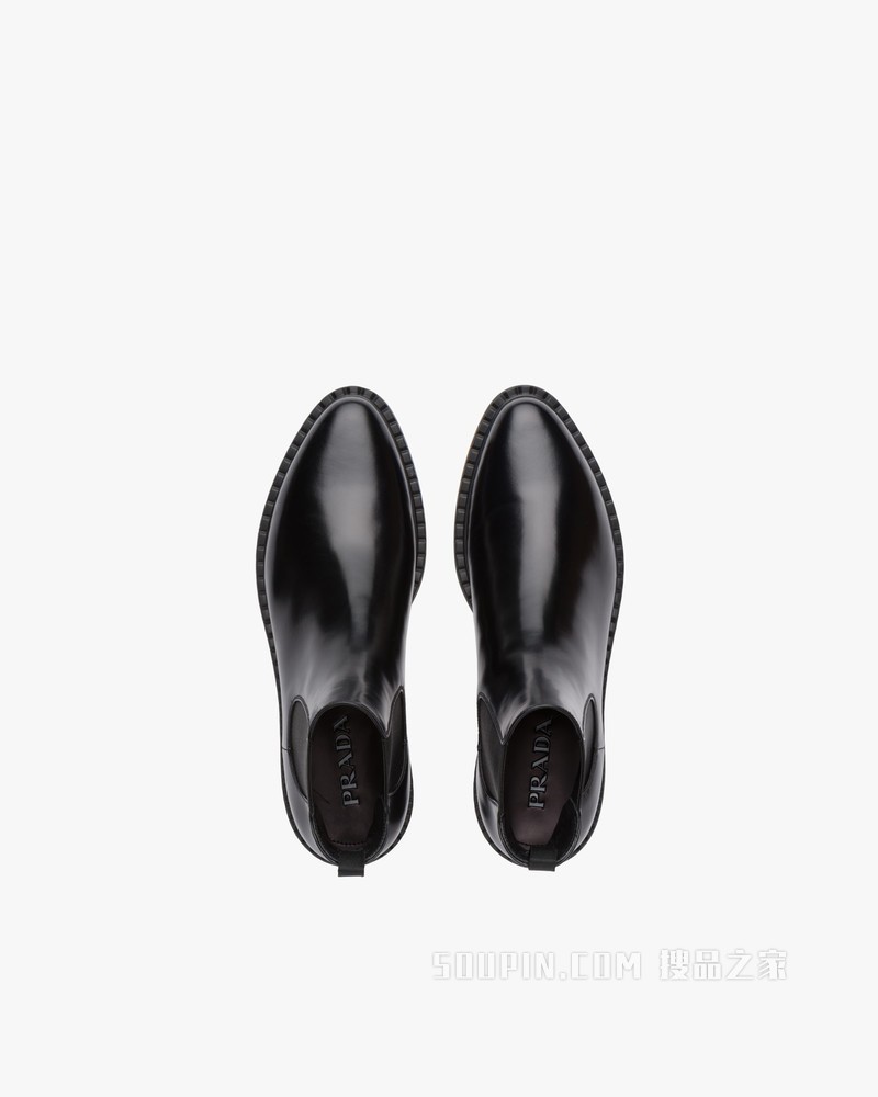 亮面皮革尖头切尔西靴