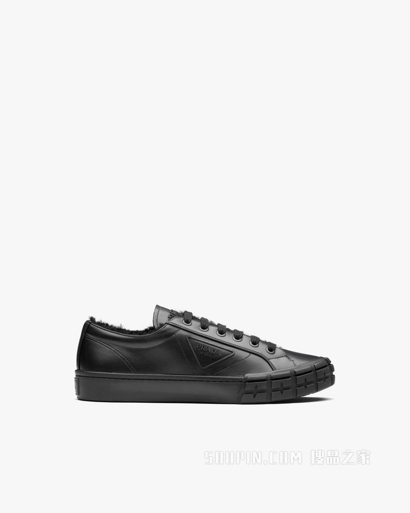 Prada Wheel Cassetta 皮革运动鞋