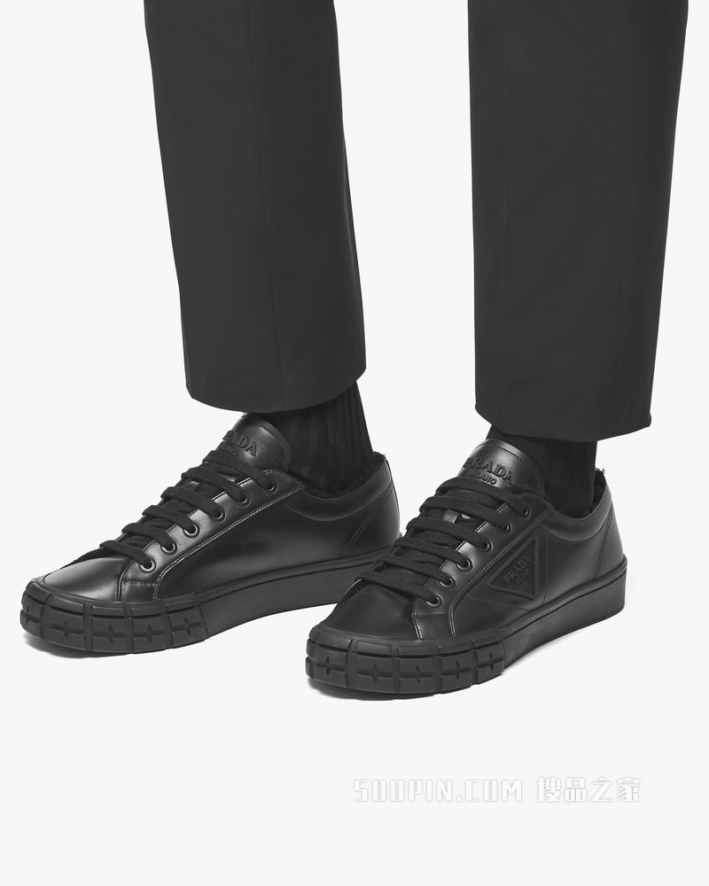 Prada Wheel Cassetta 皮革运动鞋