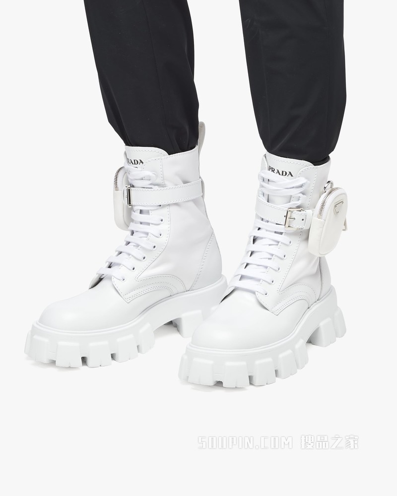 Monolith 亮面皮革和尼龙中筒靴