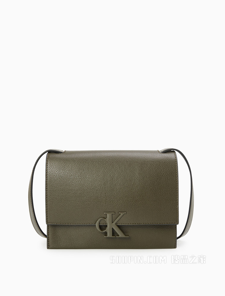 【圣诞礼物】Calvin Klein 女包LOGO金属扣翻盖可调节斜挎单肩包DH2764