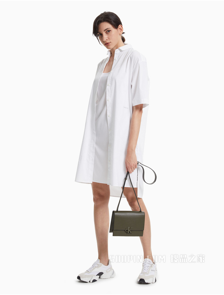 【圣诞礼物】Calvin Klein 女包LOGO金属扣翻盖可调节斜挎单肩包DH2764
