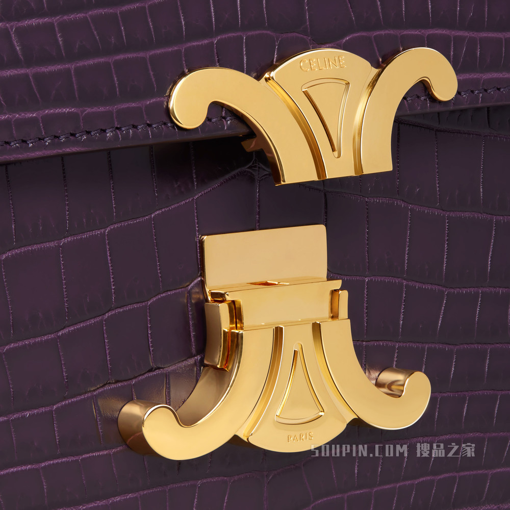 Teen Triomphe鳄鱼皮革手袋 Aubergine-28AU