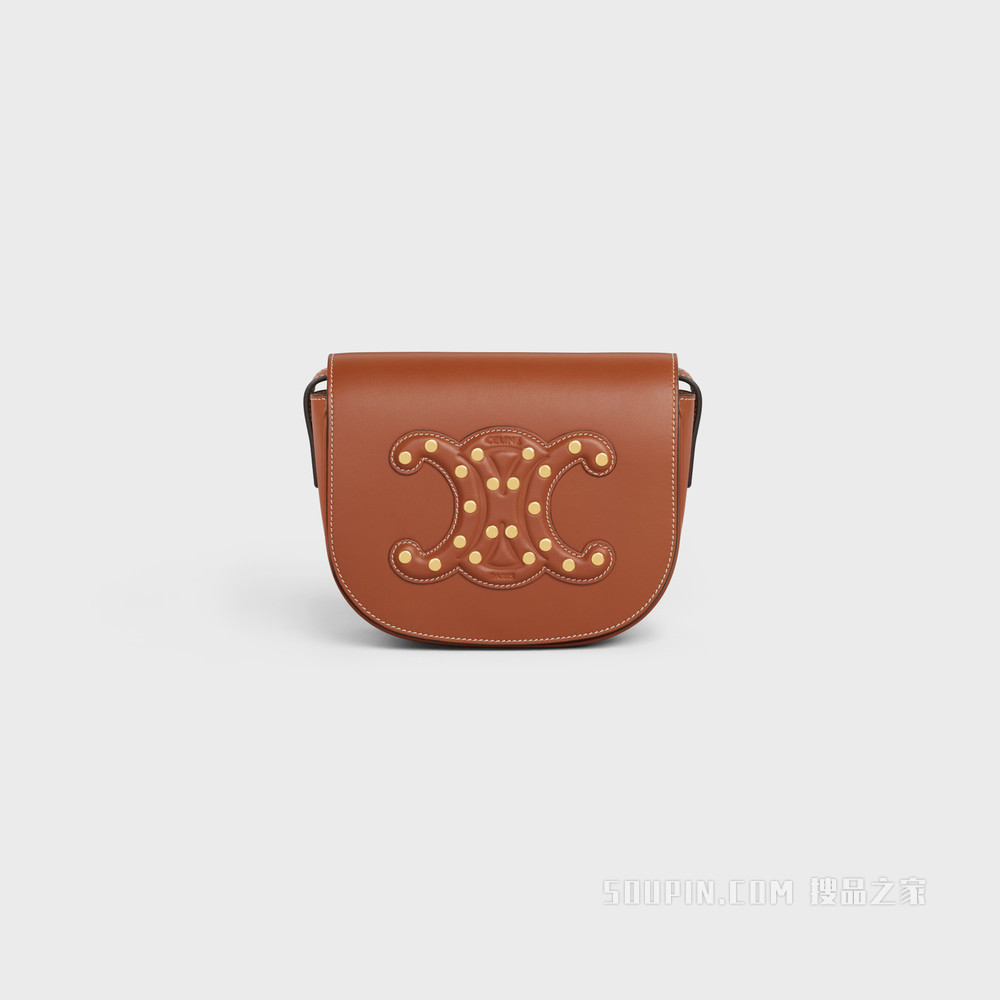CELINE/思琳】FOLCO CUIR TRIOMPHE 光滑牛皮革饰钉手袋黄褐色