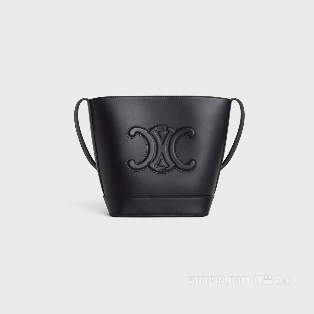 CUIR TRIOMPHE 小号光滑牛皮革水桶包 黑色-38NO