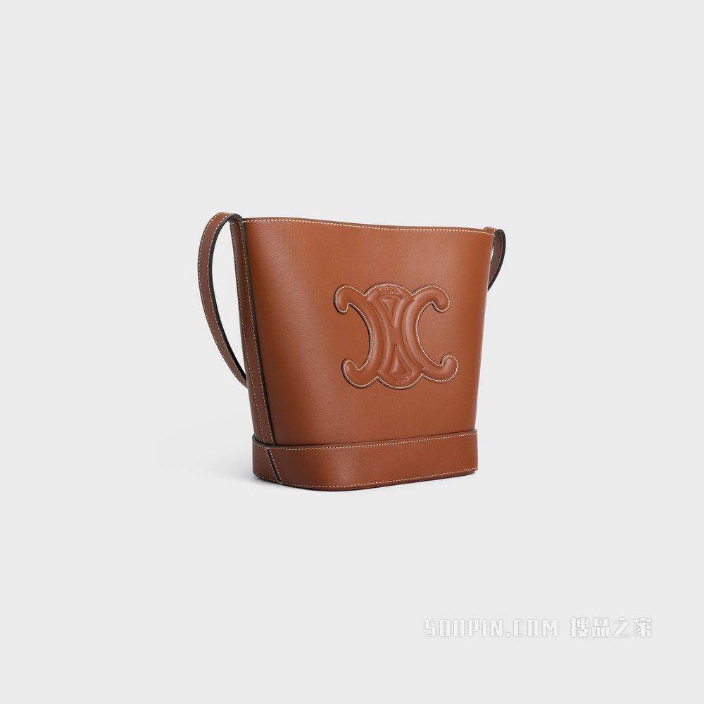 CUIR TRIOMPHE 小号光滑牛皮革水桶包 黄褐色-04LU