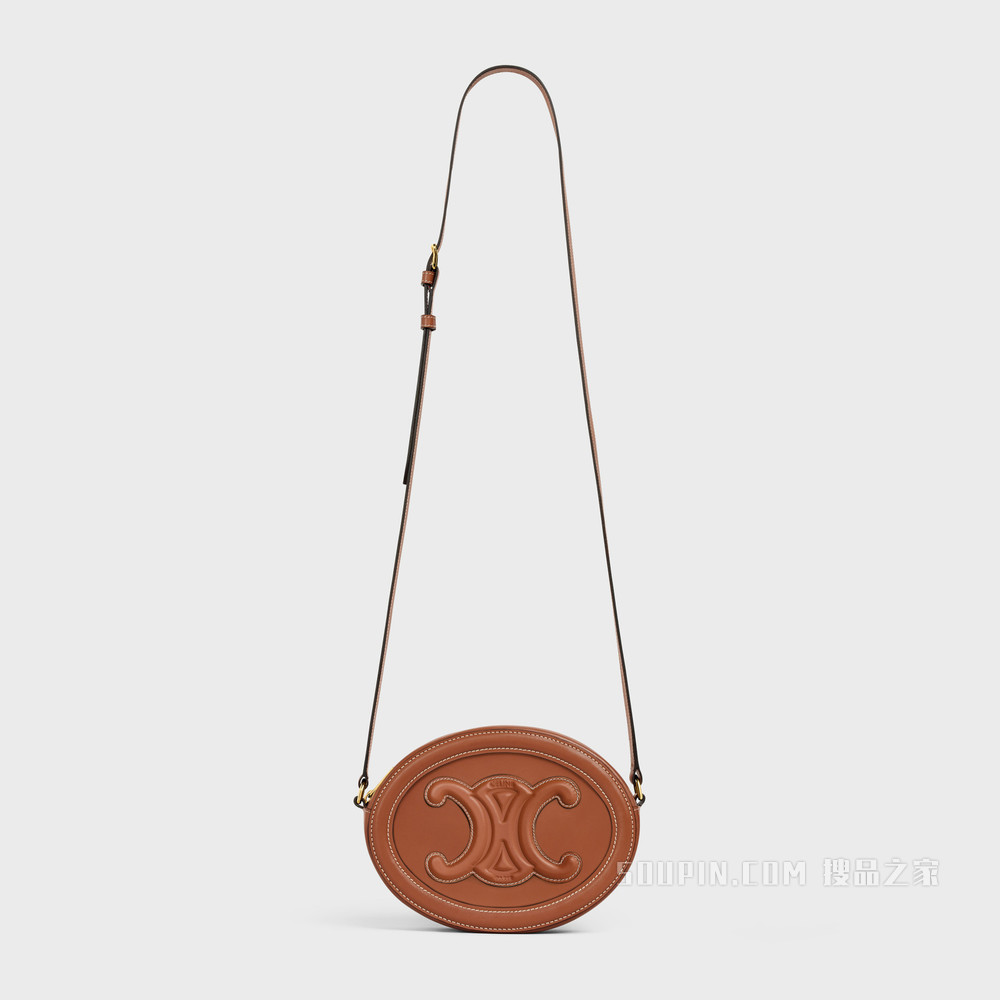 OVAL CUIR TRIOMPHE 光滑牛皮革椭圆形手袋 黄褐色-04LU