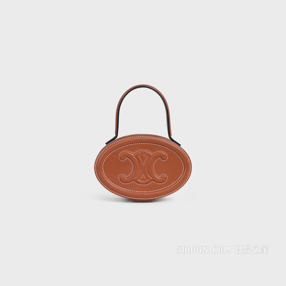 OVAL CUIR TRIOMPHE 光滑牛皮革椭圆形化妆包 黄褐色-04LU