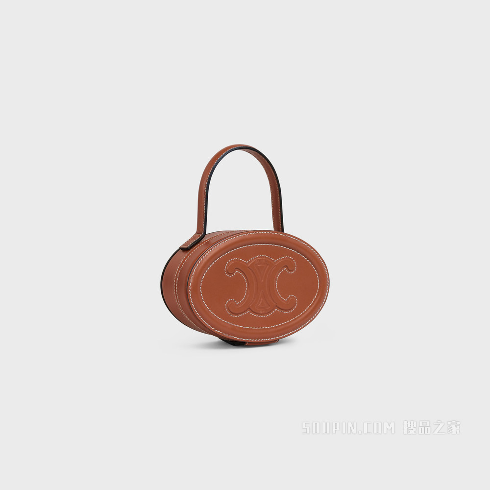 OVAL CUIR TRIOMPHE 光滑牛皮革椭圆形化妆包 黄褐色-04LU