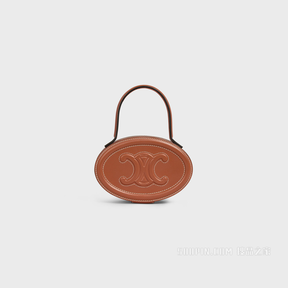 OVAL CUIR TRIOMPHE 光滑牛皮革椭圆形化妆包 黄褐色-04LU