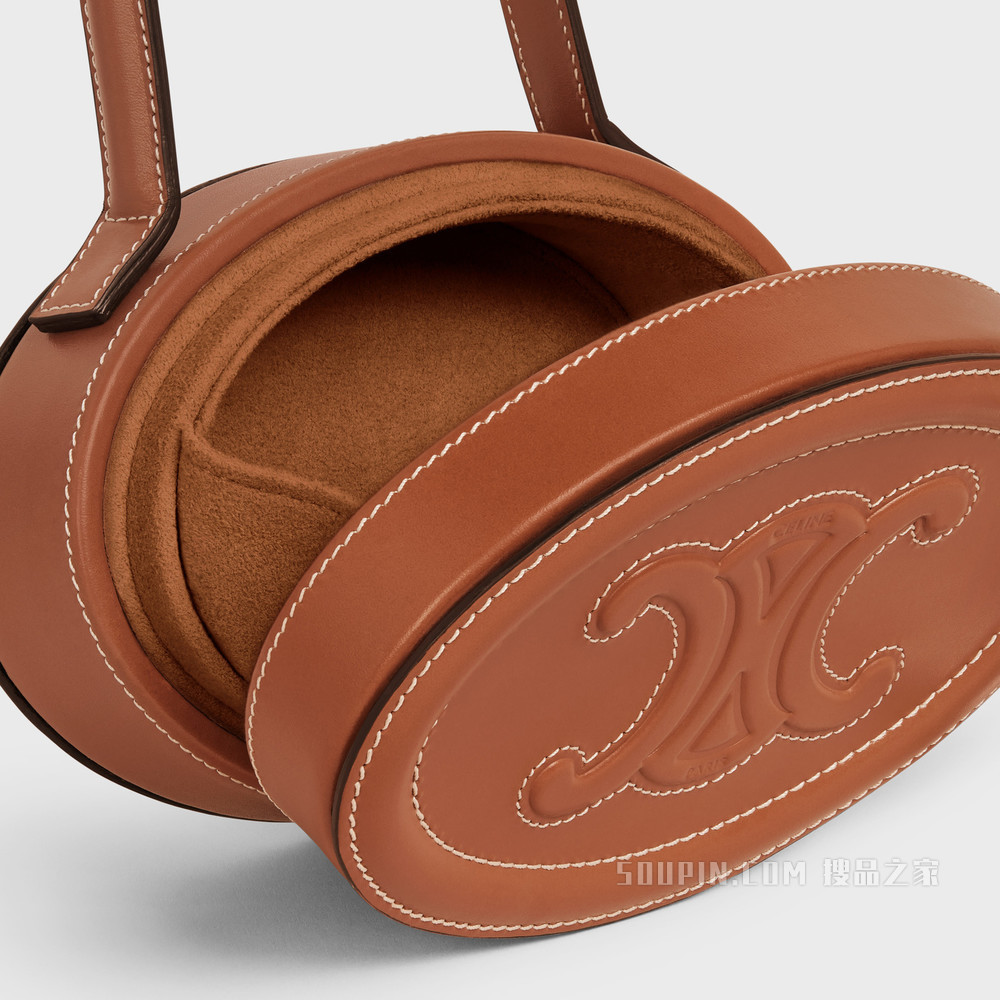 OVAL CUIR TRIOMPHE 光滑牛皮革椭圆形化妆包 黄褐色-04LU