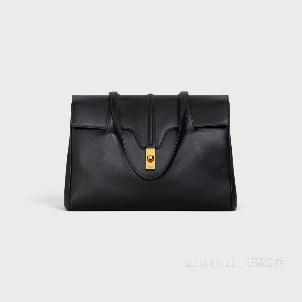 Soft 16中号光滑牛皮革手袋 黑色-38NO