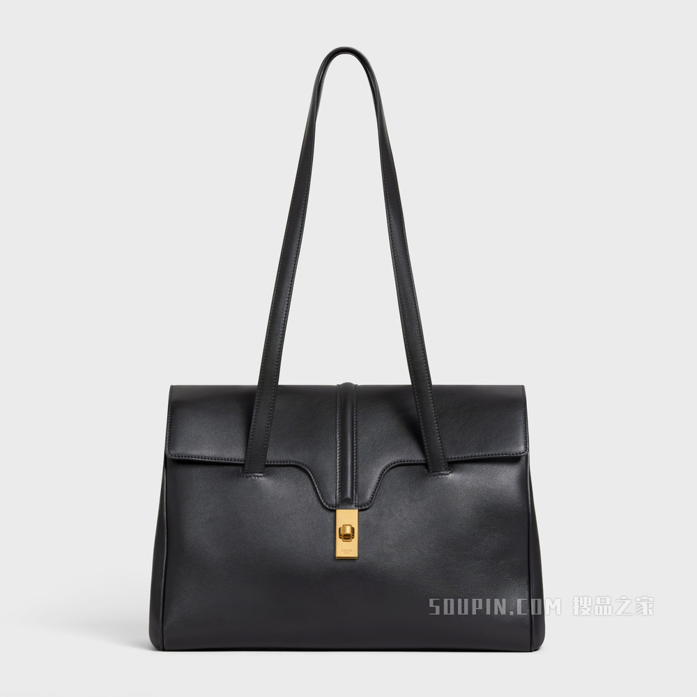 Soft 16中号光滑牛皮革手袋 黑色-38NO