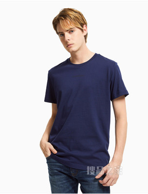 Calvin Klein 男装时尚层叠LOGO印花圆领短袖T恤J319634