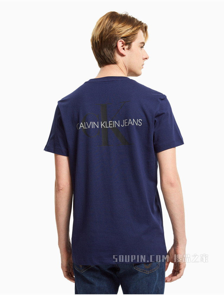 Calvin Klein 男装时尚层叠LOGO印花圆领短袖T恤J319634