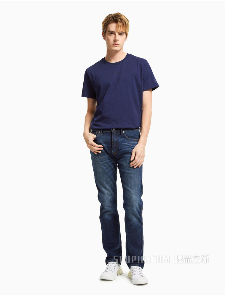 Calvin Klein 男装时尚层叠LOGO印花圆领短袖T恤J319634