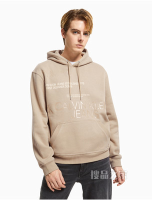 Calvin Klein 男士抽绳连帽大幅LOGO印花加绒卫衣J319366