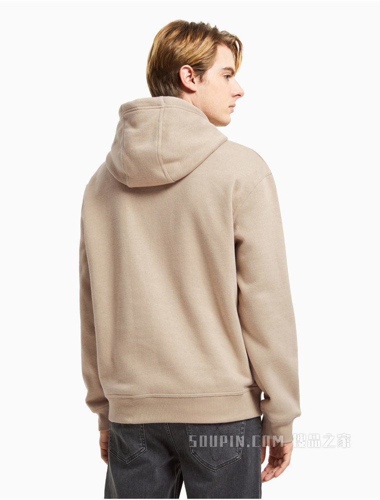 Calvin Klein 男士抽绳连帽大幅LOGO印花加绒卫衣J319366