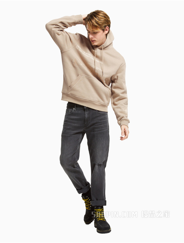 Calvin Klein 男士抽绳连帽大幅LOGO印花加绒卫衣J319366