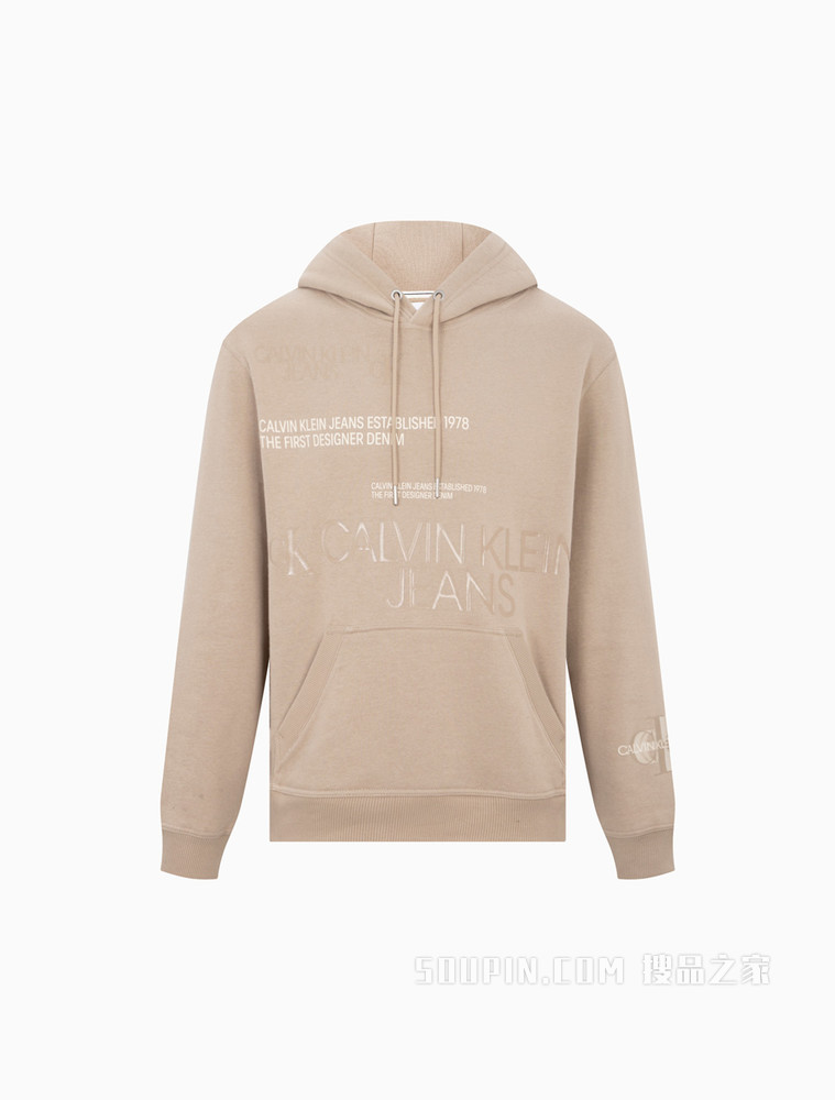 Calvin Klein 男士抽绳连帽大幅LOGO印花加绒卫衣J319366