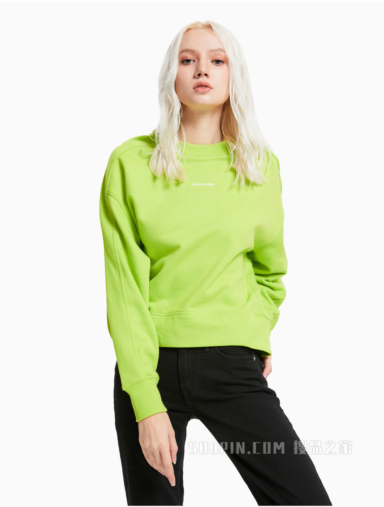 Calvin Klein 女士纯棉圆领立体胶质LOGO卫衣J215463