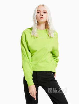 Calvin Klein 女士纯棉圆领立体胶质LOGO卫衣J215463