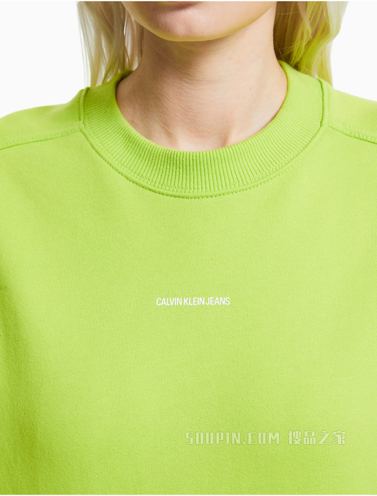 Calvin Klein 女士纯棉圆领立体胶质LOGO卫衣J215463