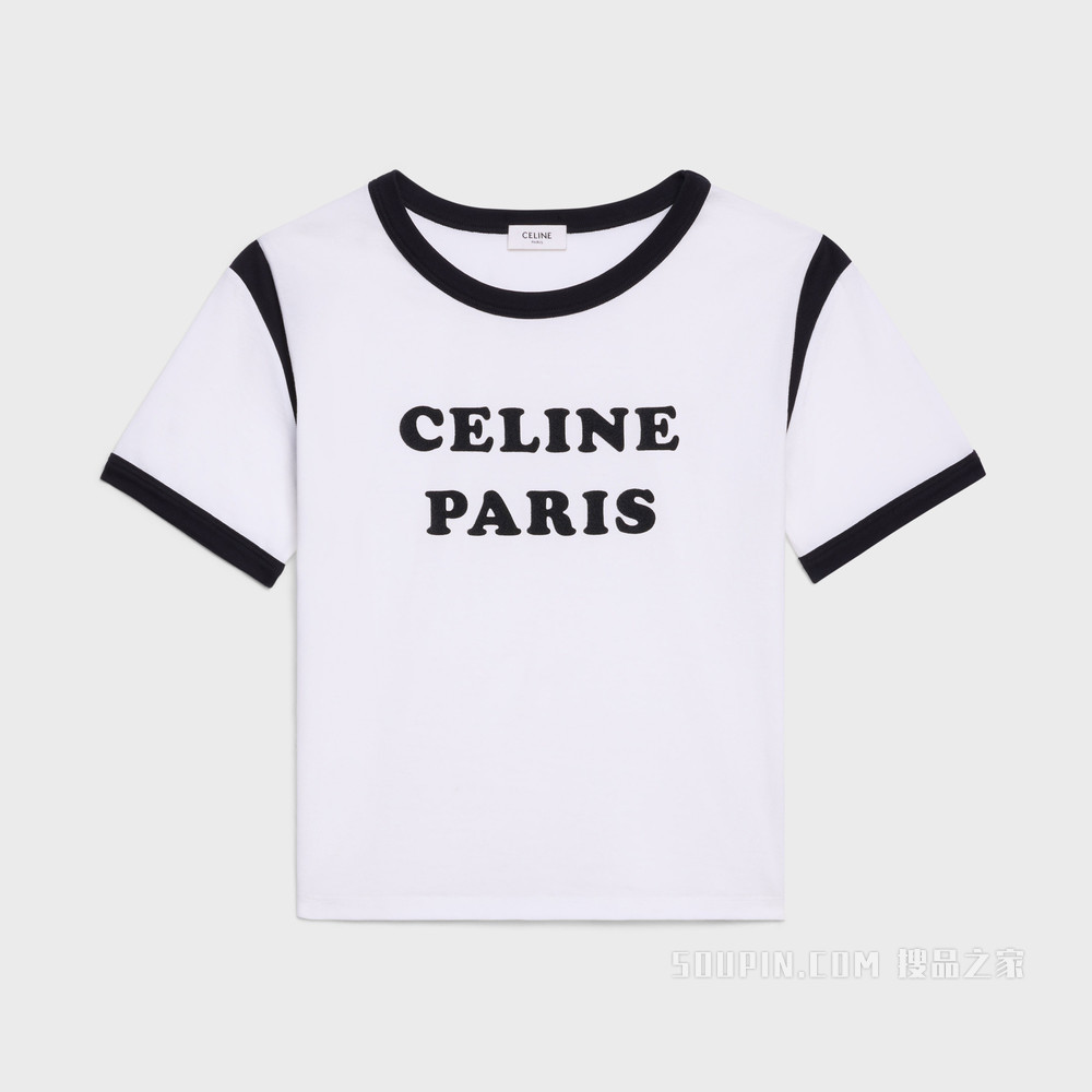 CELINE PARIS棉质平纹针织箱型T恤 淡褐色 / 黑色-01EA