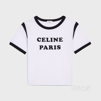 CELINE PARIS棉质平纹针织箱型T恤 淡褐色 / 黑色-01EA
