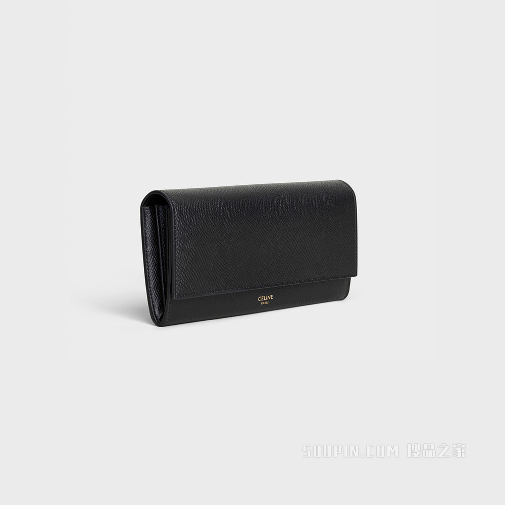 大号粒面牛皮革翻盖钱包 黑色-38NO