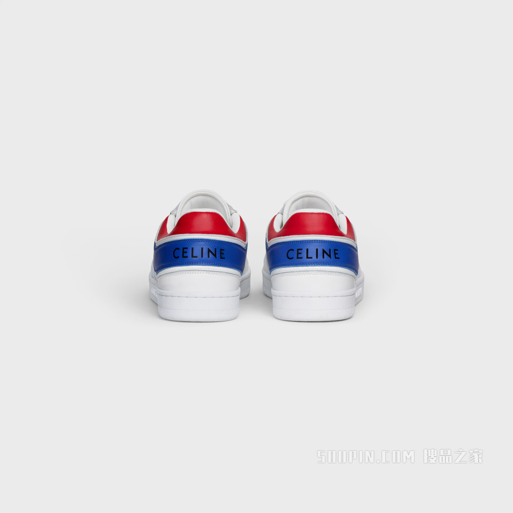 CELINE TRAINER牛皮革低帮系带运动鞋 Optic White/Red/Blue-01DB