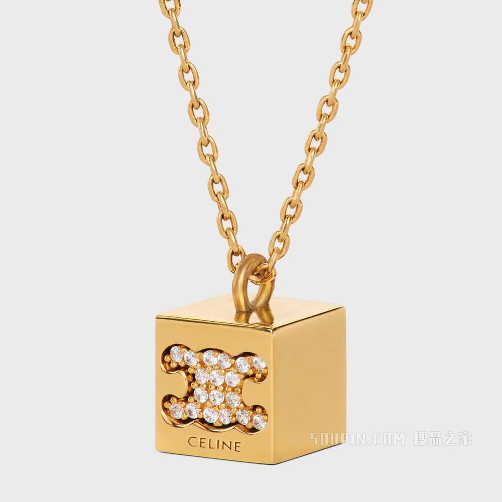 Triomphe金色饰面黄铜和水晶立方体项链 金色-35OR