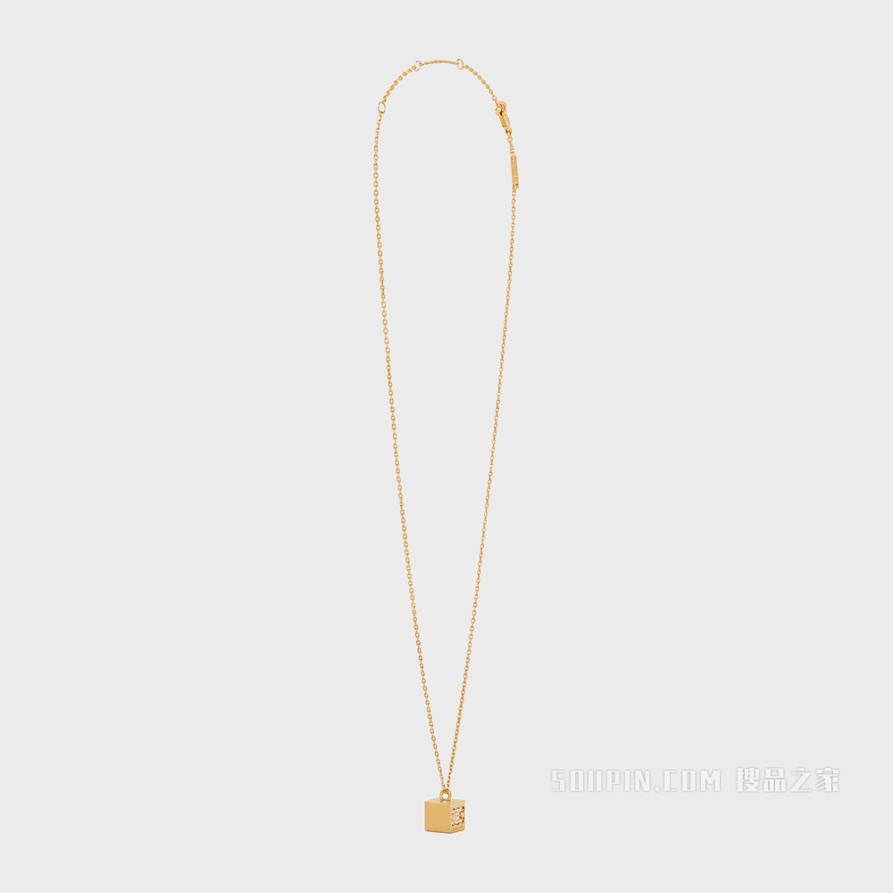 Triomphe金色饰面黄铜和水晶立方体项链 金色-35OR