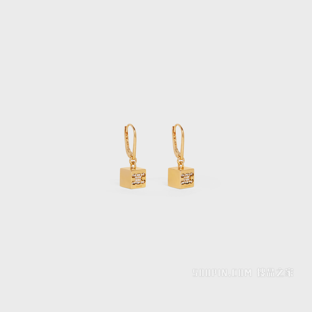 Triomphe金色饰面黄铜和水晶立方体耳环 金色-35OR
