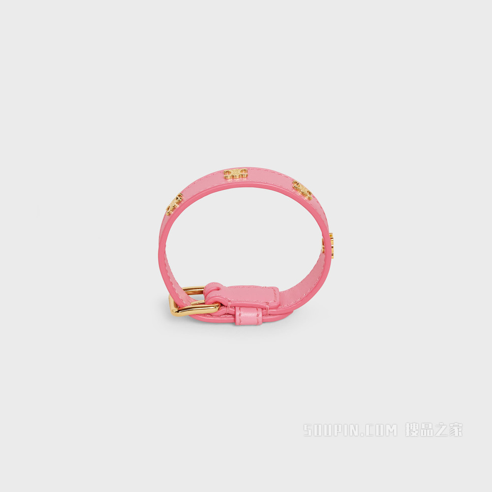 Triomphe Multi金色饰面黄铜和光滑牛皮革手镯 Gold / Flamingo-24GF
