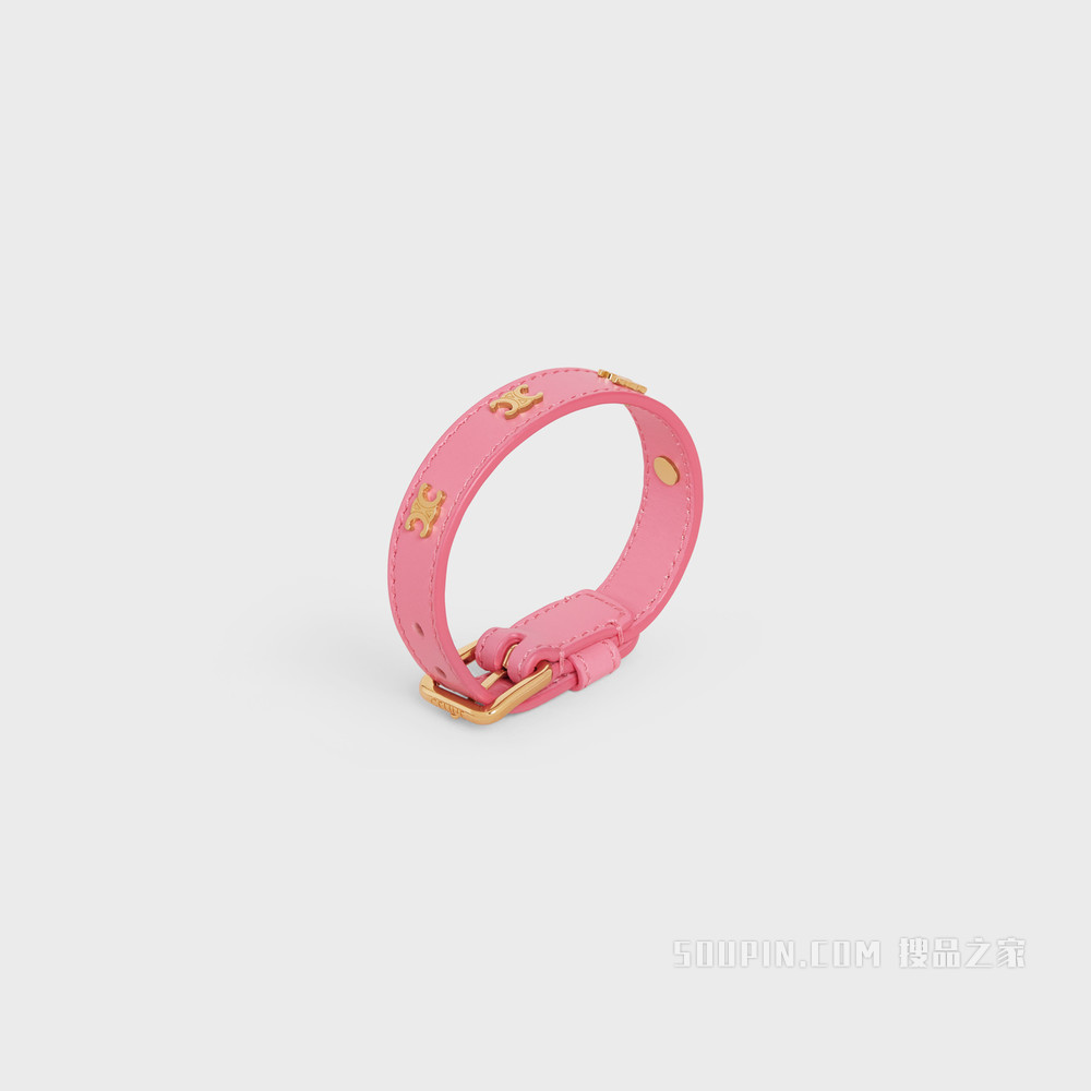 Triomphe Multi金色饰面黄铜和光滑牛皮革手镯 Gold / Flamingo-24GF
