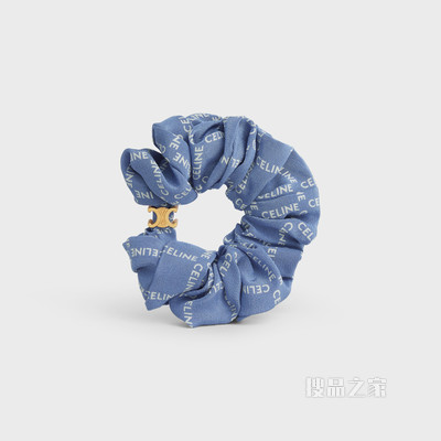 CELINE金色饰面黄铜和蓝色桑蚕丝方形CELINE字样发带 Gold / Blue-33GE