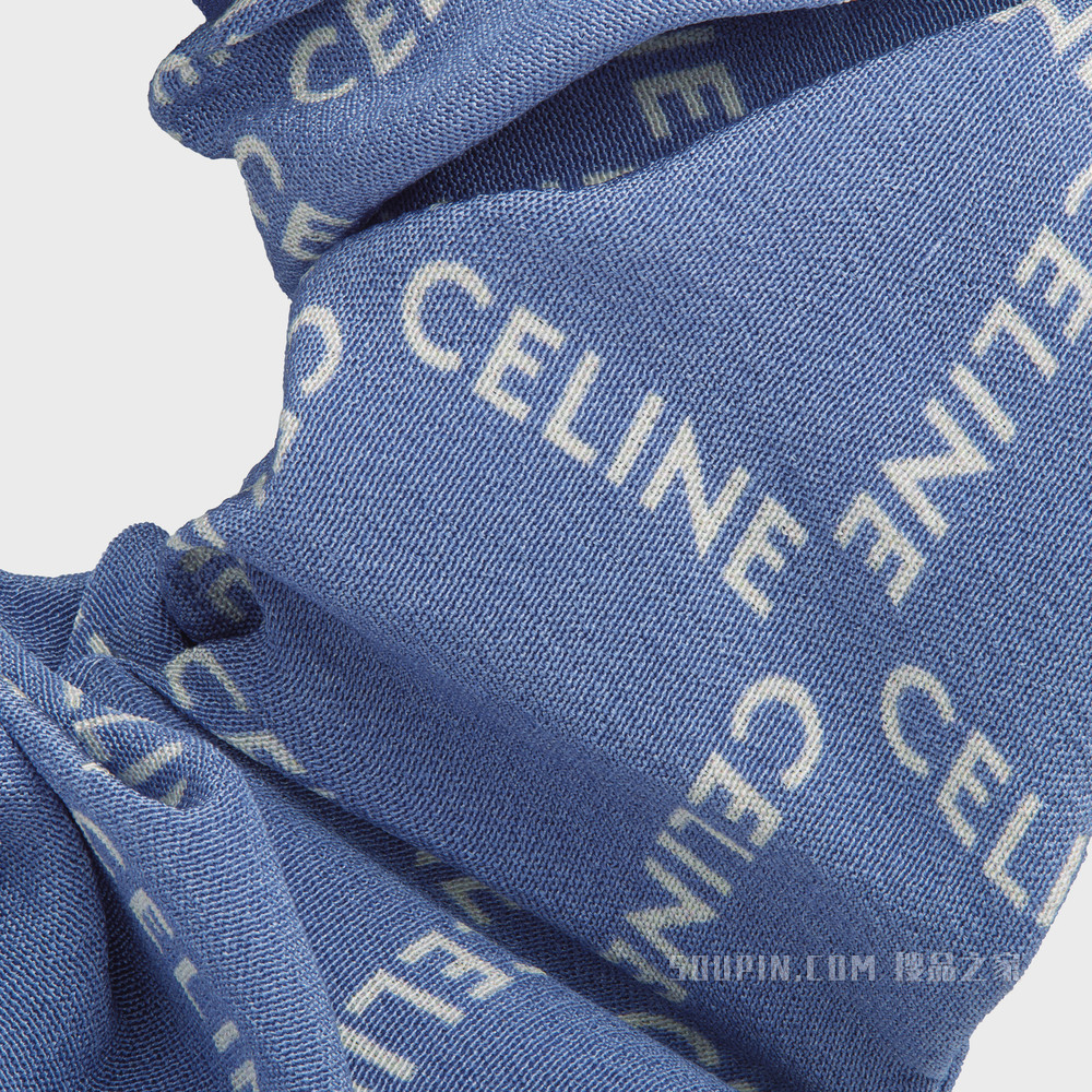 CELINE金色饰面黄铜和蓝色桑蚕丝方形CELINE字样发带 Gold / Blue-33GE