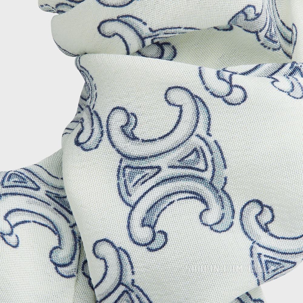 CELINE Triomphe Toile de Jouy金色饰面黄铜和白色/海军蓝桑蚕丝发带 金色 / 海军蓝-07GN