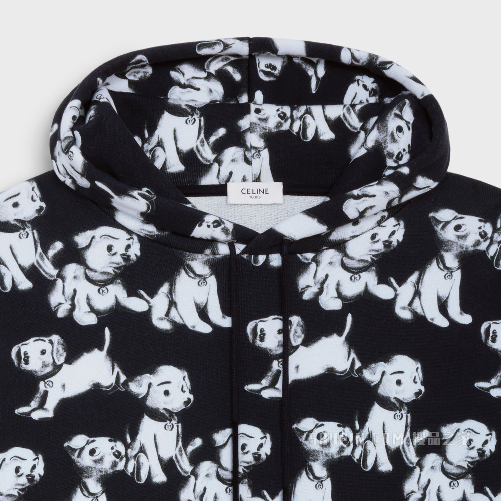 艺术家印花棉质抓绒连帽衫 黑色/白色-38AW