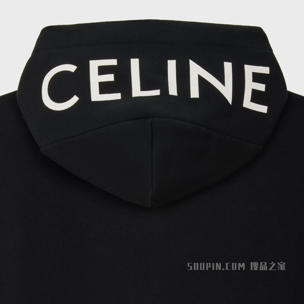 CELINE棉质抓绒连帽衫 黑色/白色-38AW