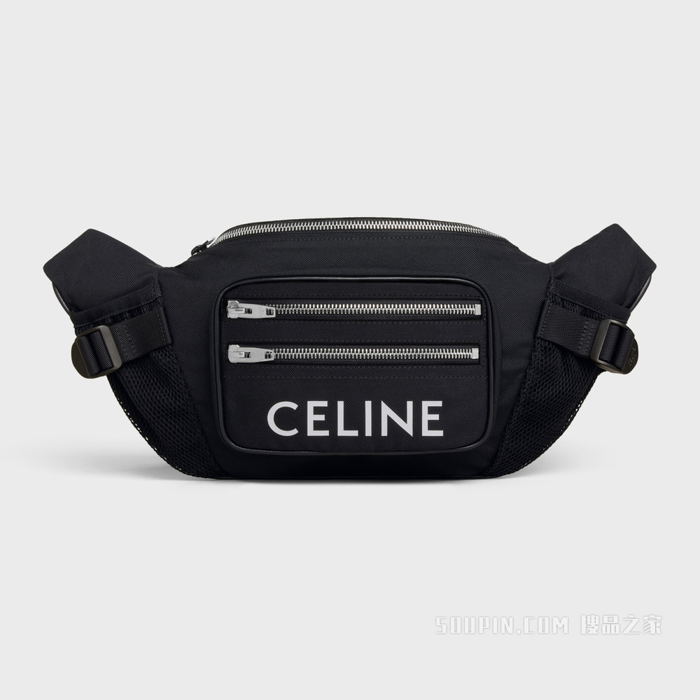CELINE印花锦纶大号徒步拉链腰包 黑色-38SI