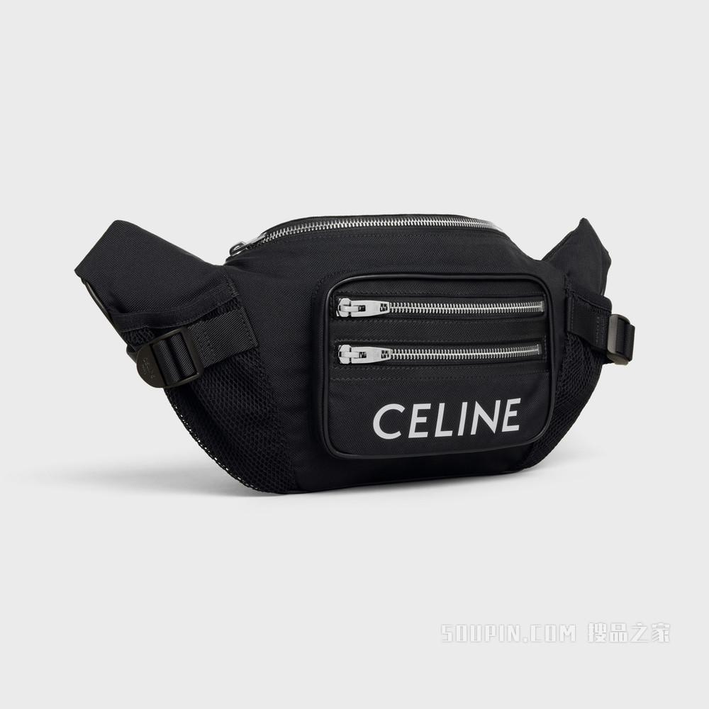 CELINE印花锦纶大号徒步拉链腰包 黑色-38SI