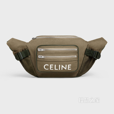 CELINE印花棉质华达呢大号徒步拉链腰包 卡其绿色-15KH