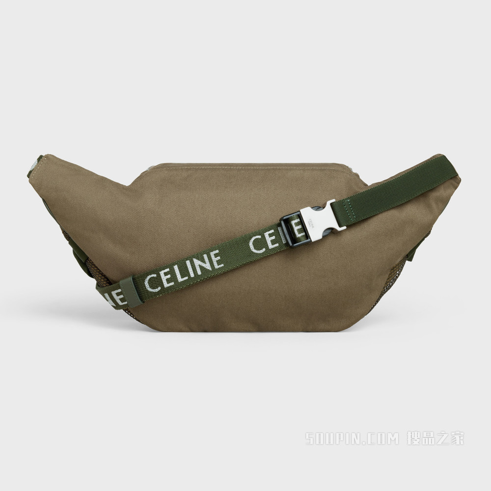 CELINE印花棉质华达呢大号徒步拉链腰包 卡其绿色-15KH