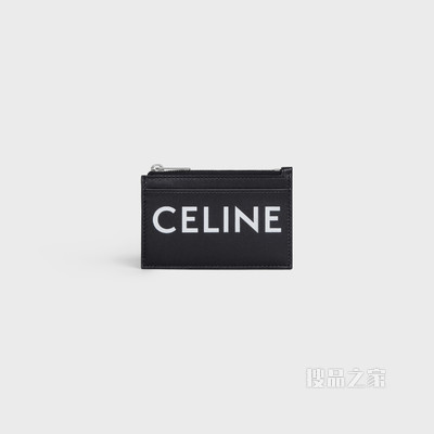 Celine印花光滑牛皮革拉链卡包 黑色-38SI