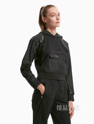 Calvin Klein 女装套头连帽反光LOGO及压条长袖运动卫衣4WF1W300