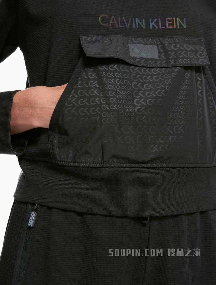 Calvin Klein 女装套头连帽反光LOGO及压条长袖运动卫衣4WF1W300